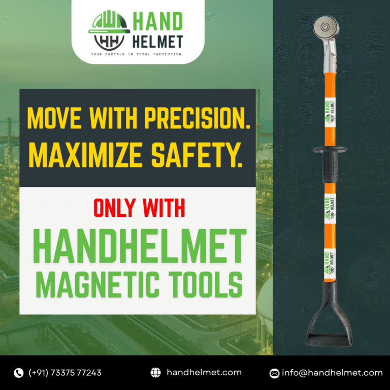 Enhance safety in petrochemical and gas plants with HandHelmet’s Magnetic push pull tool. Hands-free control, precision, and zero-contact handling.