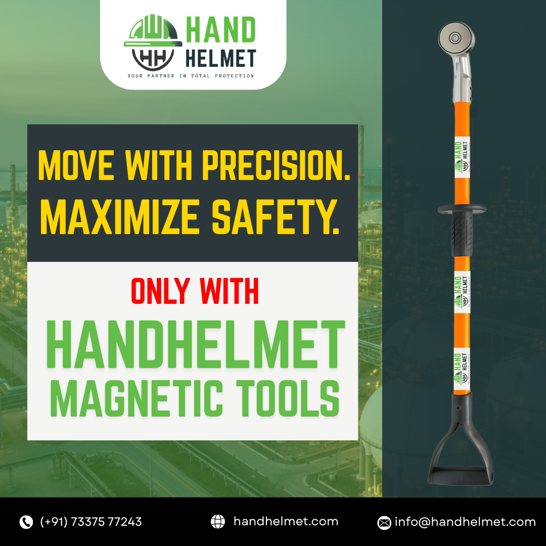 Enhance safety in petrochemical and gas plants with HandHelmet’s Magnetic push pull tool. Hands-free control, precision, and zero-contact handling.